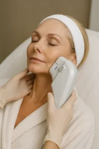 Woman receiving HIFU non surgical facelift treatment Yeovil