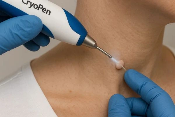Person receiving Cryotherapy skin tag removal Yeovil