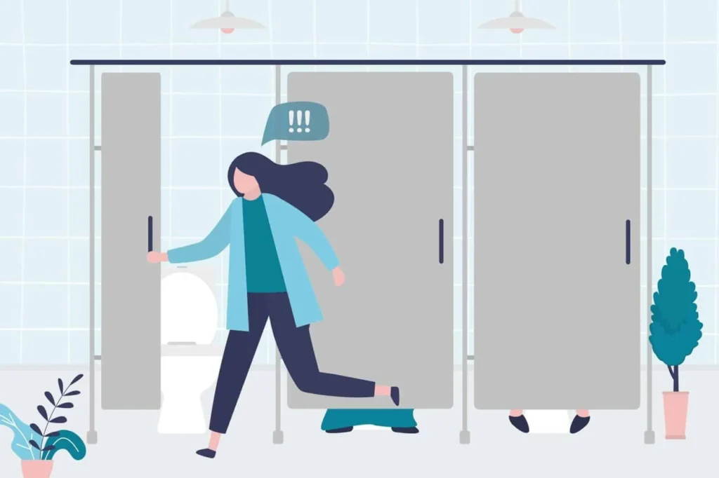 graphic of Urine incontinence Yeovil woman running to the toilet.