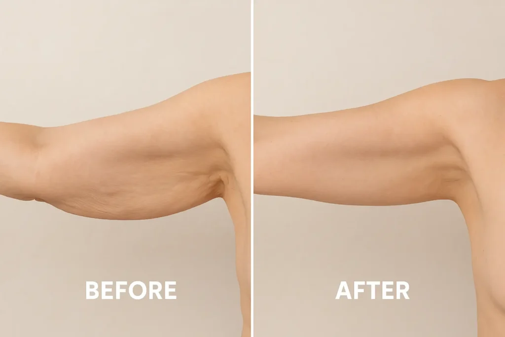 Picture of LA LIPO Yeovil before and after results of skin tightening treatment on the upper arms.